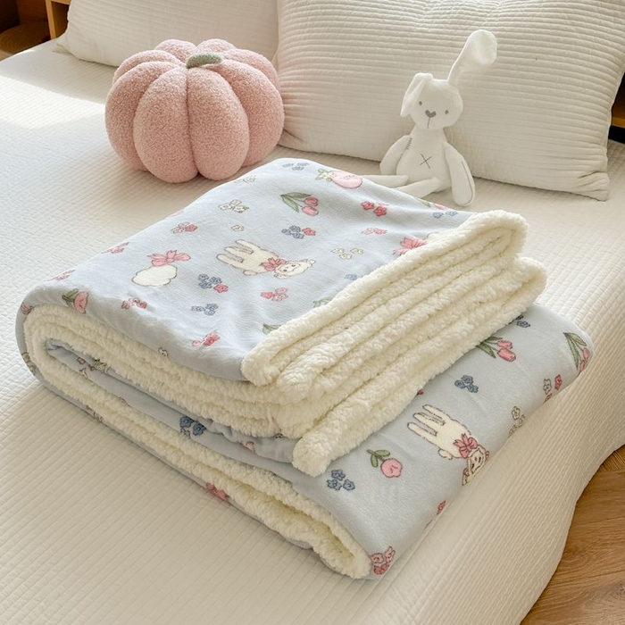 91家纺网 家纺一手货源 找家纺 萝莉家纺 2023新款ins加厚牛奶绒羊羔绒毯午睡毯沙发盖毯-风格二 小可爱
