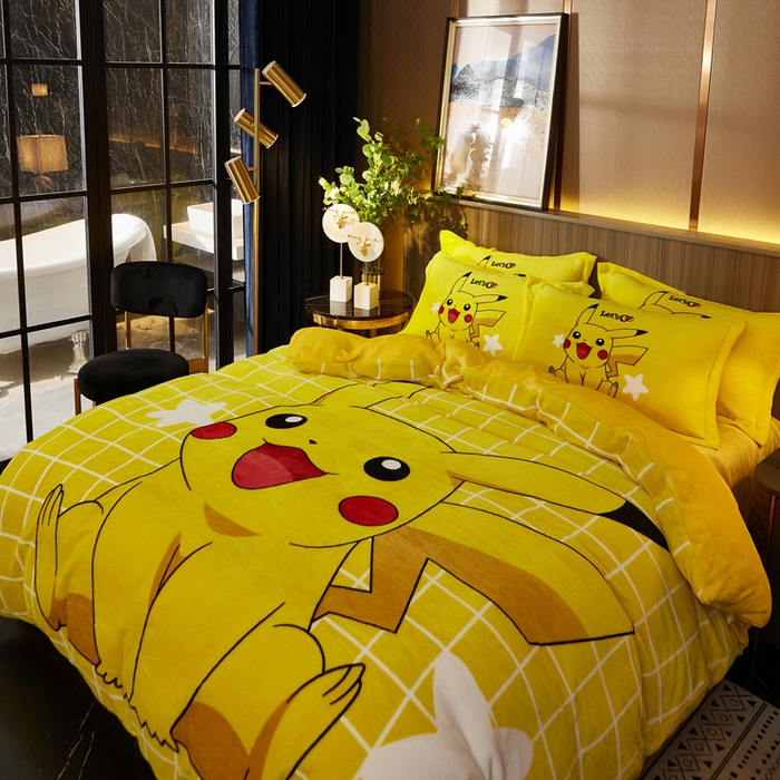 91家纺网 家纺一手货源 找家纺 KT猫 2024卡通法莱绒牛奶绒四件套星星皮卡