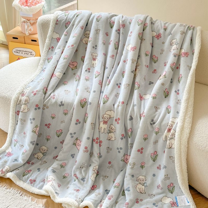 91家纺网 家纺一手货源 找家纺 萝莉家纺 2023新款ins加厚牛奶绒羊羔绒毯午睡毯沙发盖毯-风格二 小可爱