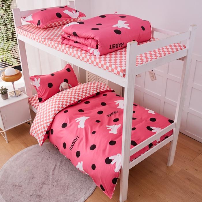 91家纺网 家纺一手货源 找家纺 2023新款亲肤棉美棉芦荟棉三件套美棉（8月）学生宿舍床 波点兔