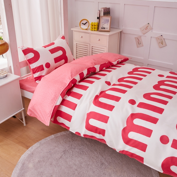 91家纺网 家纺一手货源 找家纺 2023新款亲肤棉美棉芦荟棉三件套美棉（8月）学生宿舍床 潮流-粉