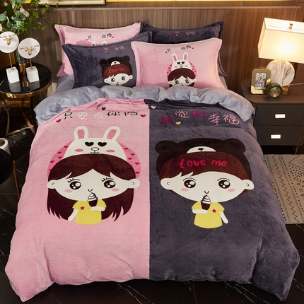 91家纺网 家纺一手货源 找家纺 （总）KT猫 2024卡通法莱绒牛奶绒四件套