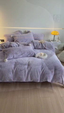 91家纺网 家纺一手货源 找家纺 金爱家 23新品全消光牛奶绒A类纯色立体獭兔毛绒四件套 兔毛纯色-青紫