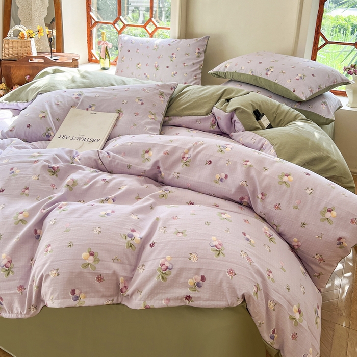 91家纺网 家纺一手货源 找家纺 上尚居 2023新款提花小竺棉碎花四件套 紫葡萄