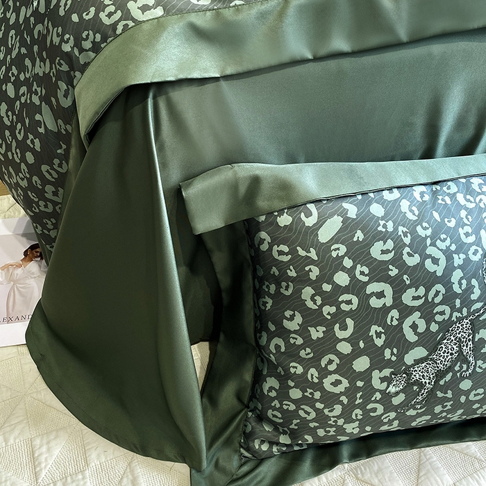 91家纺网 家纺一手货源 找家纺 优悦 2023新款轻奢磨毛印花系列四件套 轻奢豹纹-绿