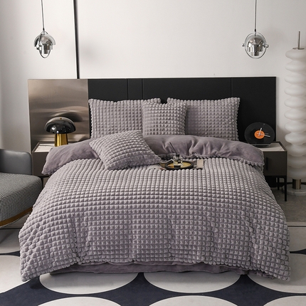 爵仕家纺 2025新款高端皮草风格兔毛绒保暖四件套 云灰