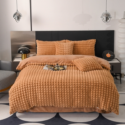 爵仕家纺 2025新款高端皮草风格兔毛绒保暖四件套 摩卡