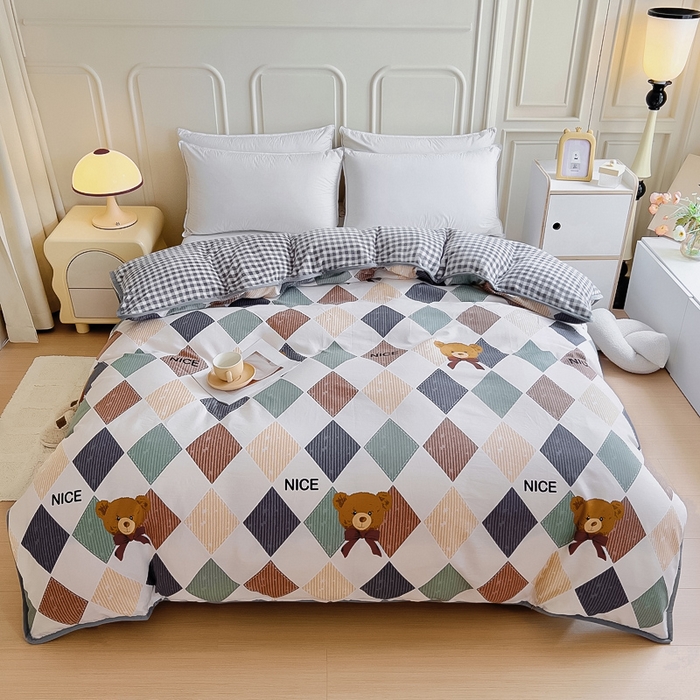 91家纺网 家纺一手货源 找家纺 琪琪阁 2023新款全棉加牛奶绒单被套 幸运熊