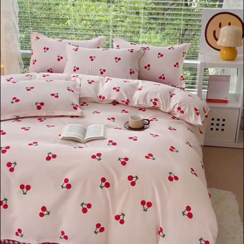 91家纺网 家纺一手货源 找家纺 新款水洗磨毛印花四件套(8月新增花型) 小樱桃