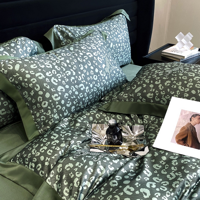 91家纺网 家纺一手货源 找家纺 优悦 2023新款轻奢磨毛印花系列四件套 轻奢豹纹-绿