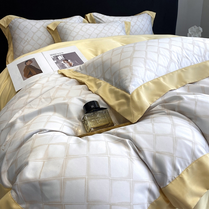 91家纺网 家纺一手货源 找家纺 优悦 2023新款轻奢磨毛印花系列四件套 恋爱日记-黄