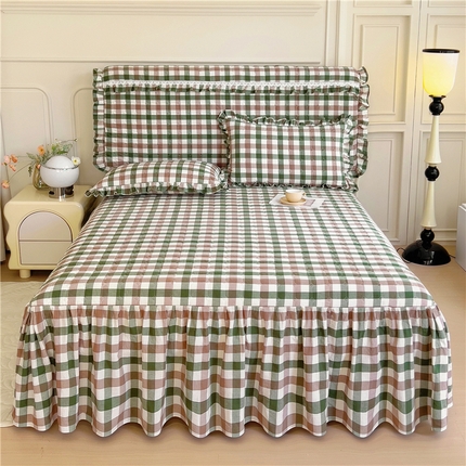 91家纺网 家纺一手货源 找家纺 （总）十个点  2024新款色织水洗棉-韵格系列单品夹棉床裙