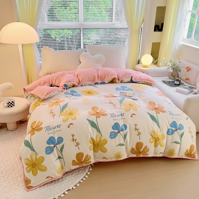 91家纺网 家纺一手货源 找家纺 琪琪阁 2023新款全棉加牛奶绒单被套 幸福花开