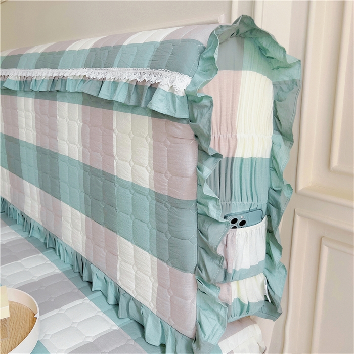 91家纺网 家纺一手货源 找家纺 十个点  2024新款色织水洗棉-韵格系列-床头罩 浅蓝大格