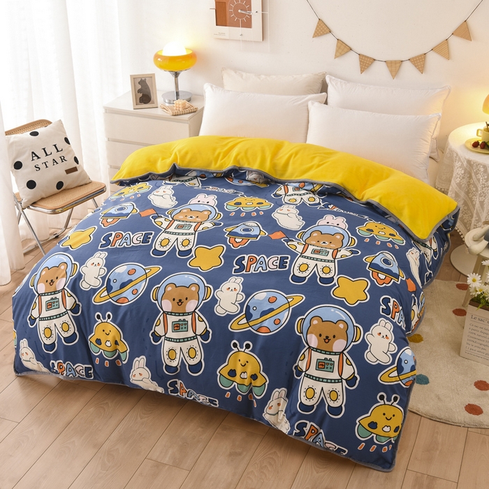 91家纺网 家纺一手货源 找家纺 琪琪阁 2023新款全棉加牛奶绒单被套 太空熊