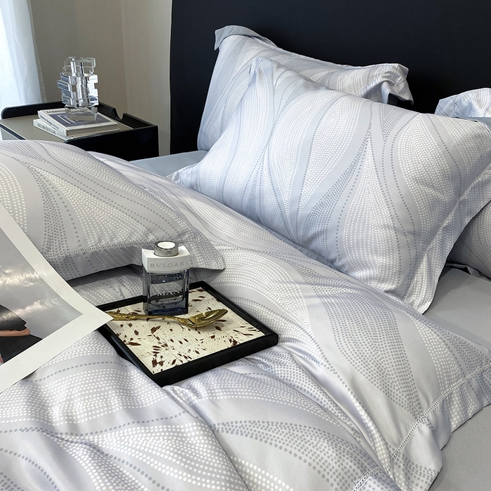 91家纺网 家纺一手货源 找家纺 优悦 2023新款轻奢磨毛印花系列四件套 马克波点-白