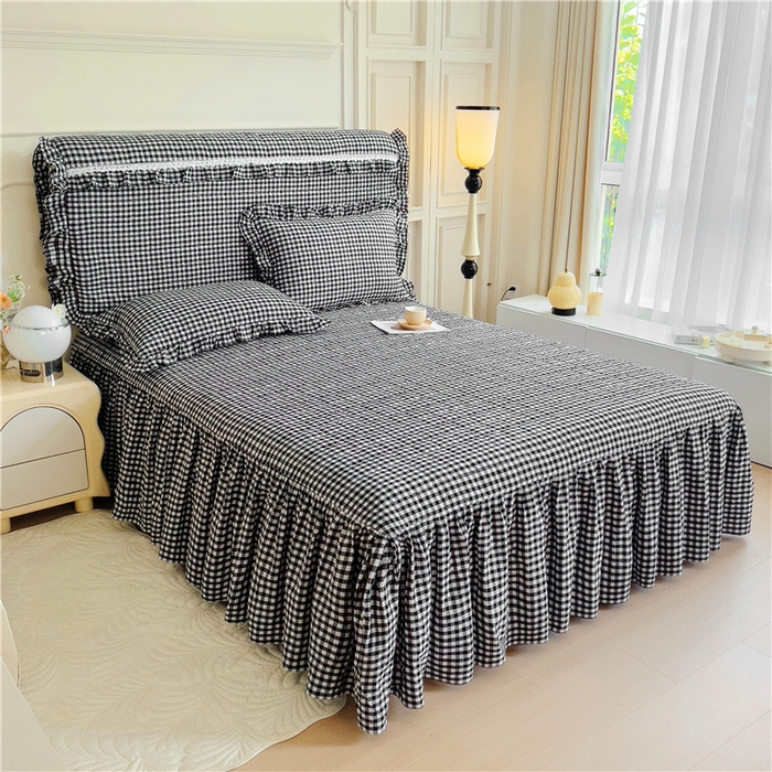 91家纺网 家纺一手货源 找家纺 （总）十个点  2024新款色织水洗棉-韵格系列单品夹棉床裙