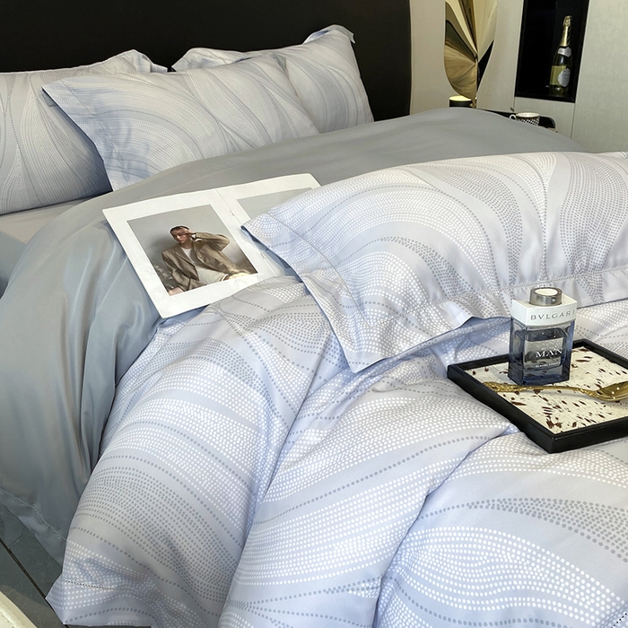 91家纺网 家纺一手货源 找家纺 优悦 2023新款轻奢磨毛印花系列四件套 马克波点-白