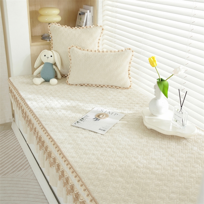 91家纺网 家纺一手货源 找家纺 共鸣沙发垫2023新款5cm厚50D雪尼尔花边款可拆洗 5cm海绵飘窗垫雪尼尔米色