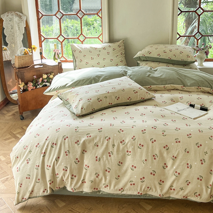 91家纺网 家纺一手货源 找家纺 上尚居 2023新款提花小竺棉碎花四件套 樱桃