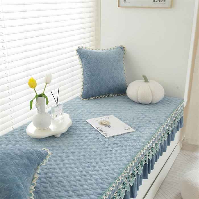 91家纺网 家纺一手货源 找家纺 共鸣沙发垫2023新款5cm厚50D雪尼尔花边款可拆洗 5cm海绵飘窗垫雪尼尔蓝灰