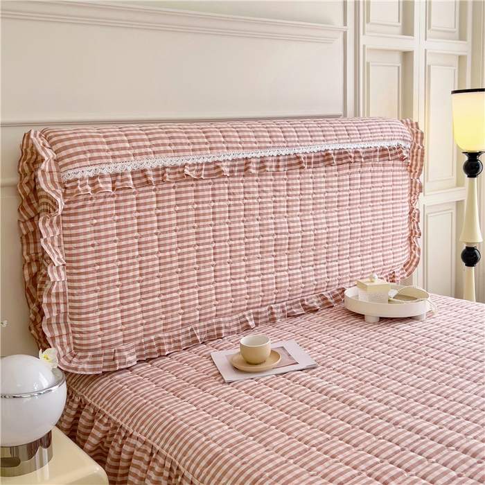 91家纺网 家纺一手货源 找家纺 十个点  2024新款色织水洗棉-韵格系列-床头罩 粉小格