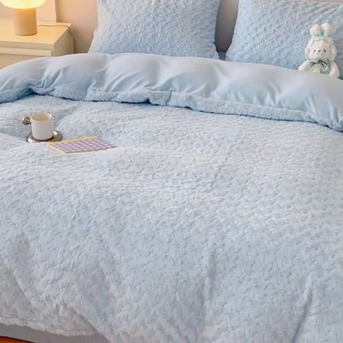 91家纺网 家纺一手货源 找家纺 （总）珺柔2023款兔绒纯色双拼四件套