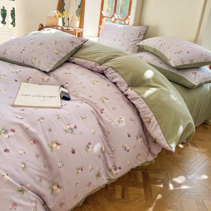 91家纺网 家纺一手货源 找家纺 上尚居 2023新款提花小竺棉碎花四件套 紫葡萄