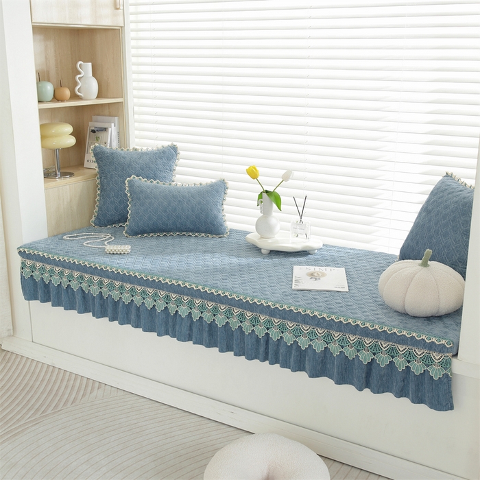 91家纺网 家纺一手货源 找家纺 共鸣沙发垫2023新款5cm厚50D雪尼尔花边款可拆洗 5cm海绵飘窗垫雪尼尔蓝灰