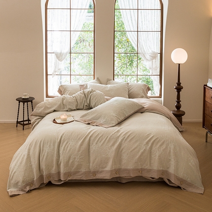 91家纺网 家纺一手货源 找家纺 （总）栩裕纺织 2023新款全棉60支双层纱色织大提花系列四件套