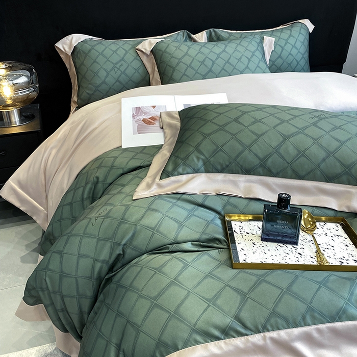 91家纺网 家纺一手货源 找家纺 优悦 2023新款轻奢磨毛印花系列四件套 恋爱日记-绿