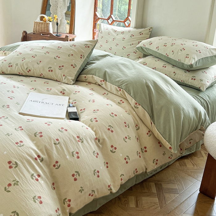 91家纺网 家纺一手货源 找家纺 上尚居 2023新款提花小竺棉碎花四件套 樱桃