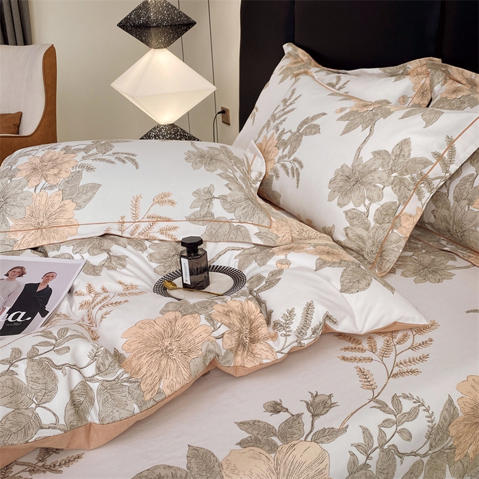 91家纺网 家纺一手货源 找家纺 宝齐莱家纺 2023新款全棉磨毛四件套 春暖花开-白