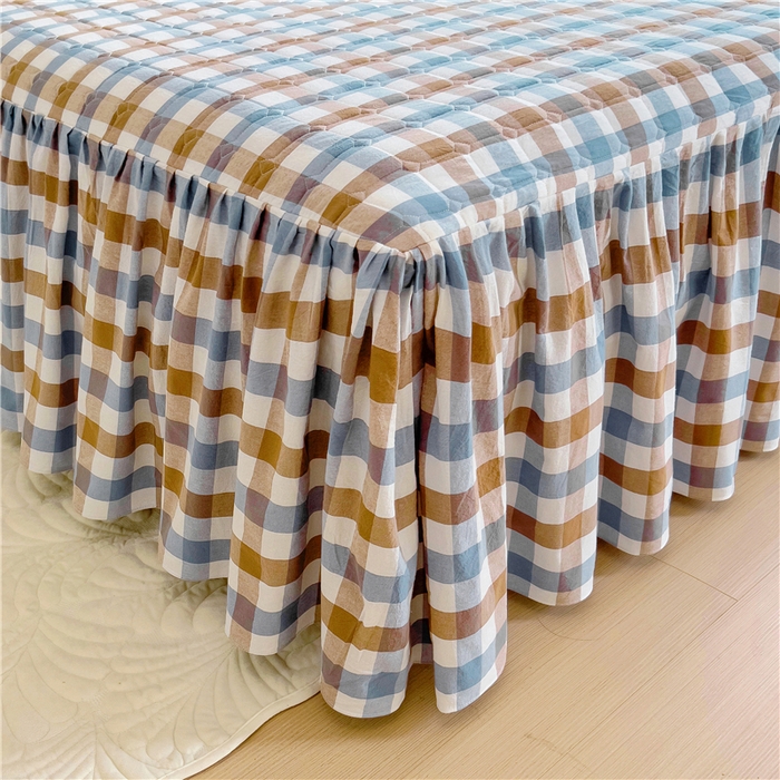 91家纺网 家纺一手货源 找家纺 十个点  2024新款色织水洗棉-韵格系列单品夹棉床裙 七彩格兰