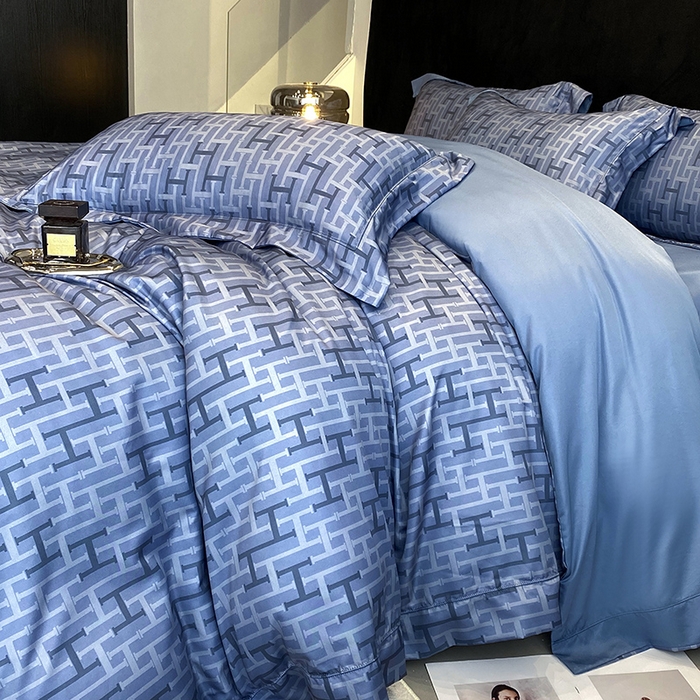 91家纺网 家纺一手货源 找家纺 优悦 2023新款轻奢磨毛印花系列四件套 时尚格调-蓝