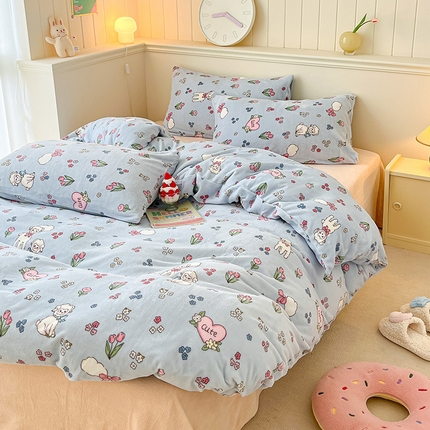 桃子家居 2023新款ins韩系简约卡通奶油小清新加厚牛奶绒系列四件套 绒-小可爱羊驼