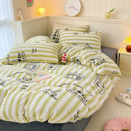 桃子家居 2023新款ins韩系简约卡通奶油小清新加厚牛奶绒系列四件套 绒-分享艺术家