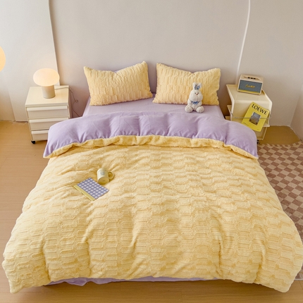 91家纺网 家纺一手货源 找家纺 （总）珺柔2023款兔绒纯色双拼四件套