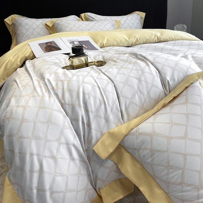 91家纺网 家纺一手货源 找家纺 优悦 2023新款轻奢磨毛印花系列四件套 恋爱日记-黄