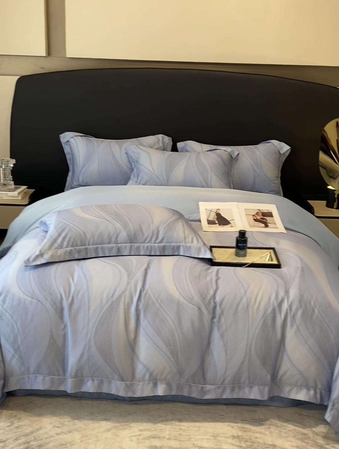 91家纺网 家纺一手货源 找家纺 优悦 2023新款轻奢磨毛印花系列四件套 马克波点-蓝