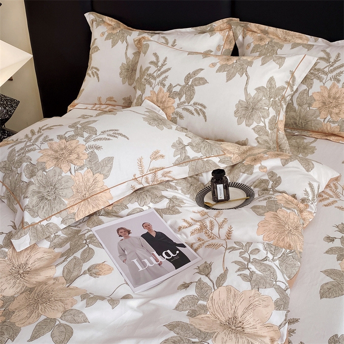 91家纺网 家纺一手货源 找家纺 宝齐莱家纺 2023新款全棉磨毛四件套 春暖花开-白