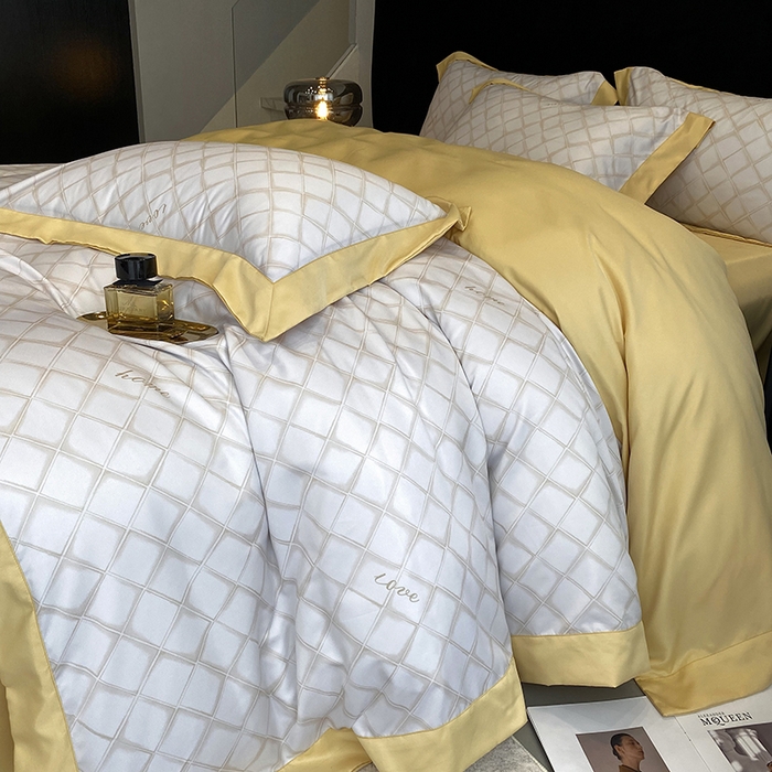 91家纺网 家纺一手货源 找家纺 优悦 2023新款轻奢磨毛印花系列四件套 恋爱日记-黄