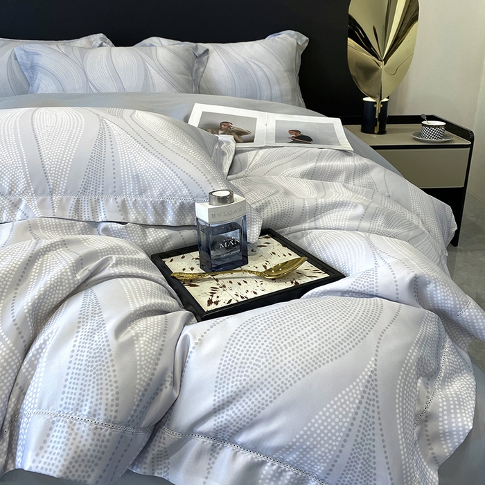 91家纺网 家纺一手货源 找家纺 优悦 2023新款轻奢磨毛印花系列四件套 马克波点-白