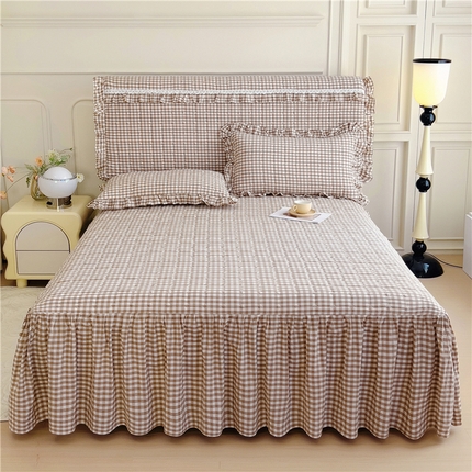 91家纺网 家纺一手货源 找家纺 （总）十个点  2024新款色织水洗棉-韵格系列单品夹棉床裙