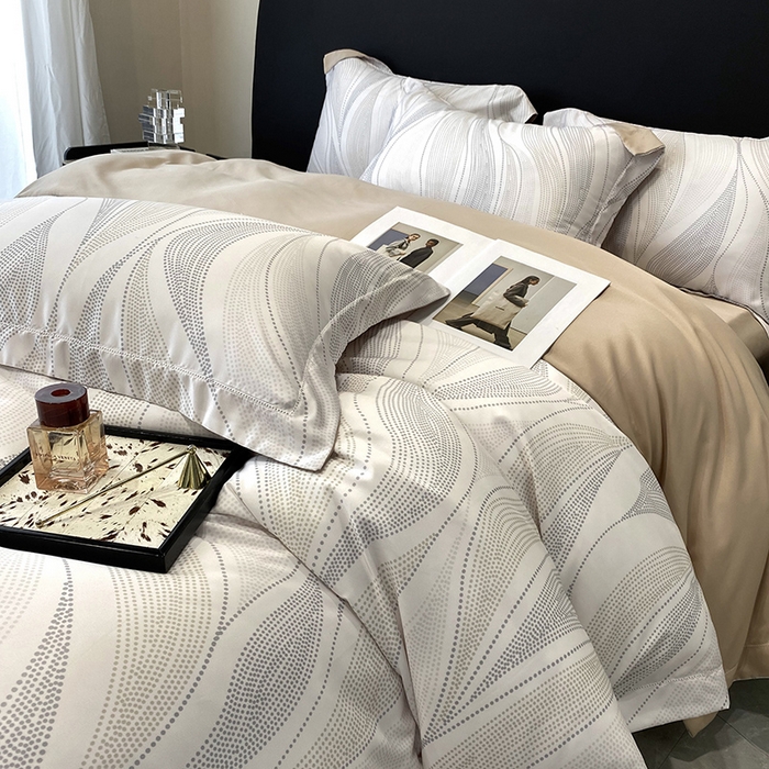 91家纺网 家纺一手货源 找家纺 优悦 2023新款轻奢磨毛印花系列四件套 马克波点-米色