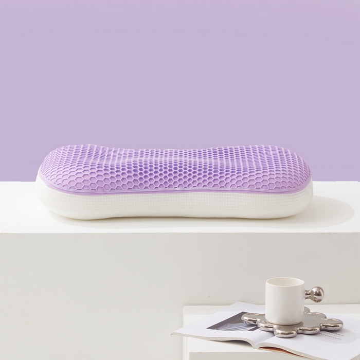 91家纺网 家纺一手货源 找家纺 爱来伊家纺 2023新款凉感枕TPE果胶羽丝枕夏季枕芯猫肚皮释压枕头枕芯 薰衣紫