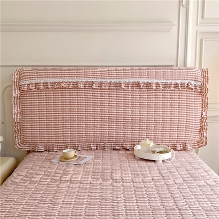 十个点  2024新款色织水洗棉-韵格系列-床头罩 粉小格