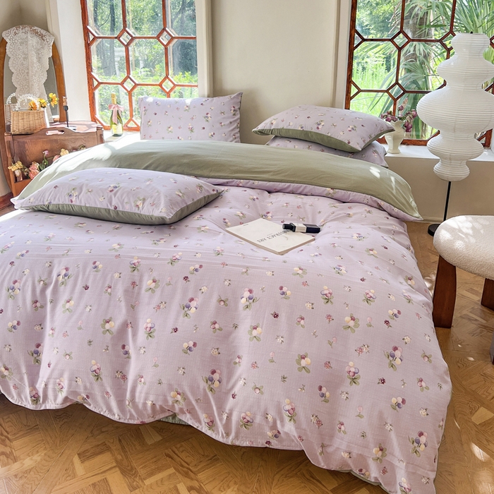 91家纺网 家纺一手货源 找家纺 上尚居 2023新款提花小竺棉碎花四件套 紫葡萄