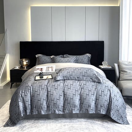 优悦 2023新款轻奢磨毛印花系列四件套 时尚格调-灰