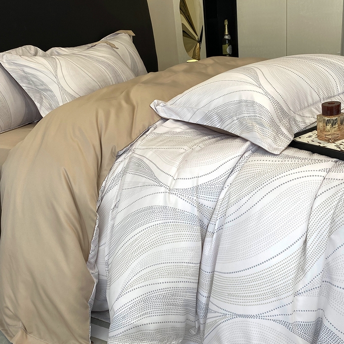 91家纺网 家纺一手货源 找家纺 优悦 2023新款轻奢磨毛印花系列四件套 马克波点-米色